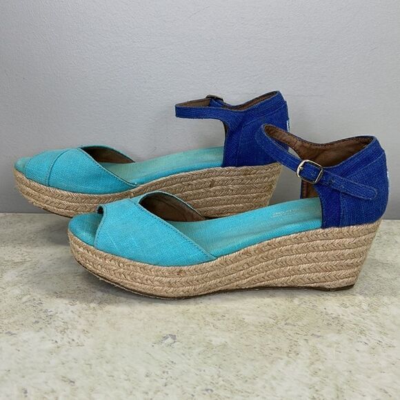 Toms Wedge Espadrille 8.5 Aqua/Blue - Picture 1 of 9